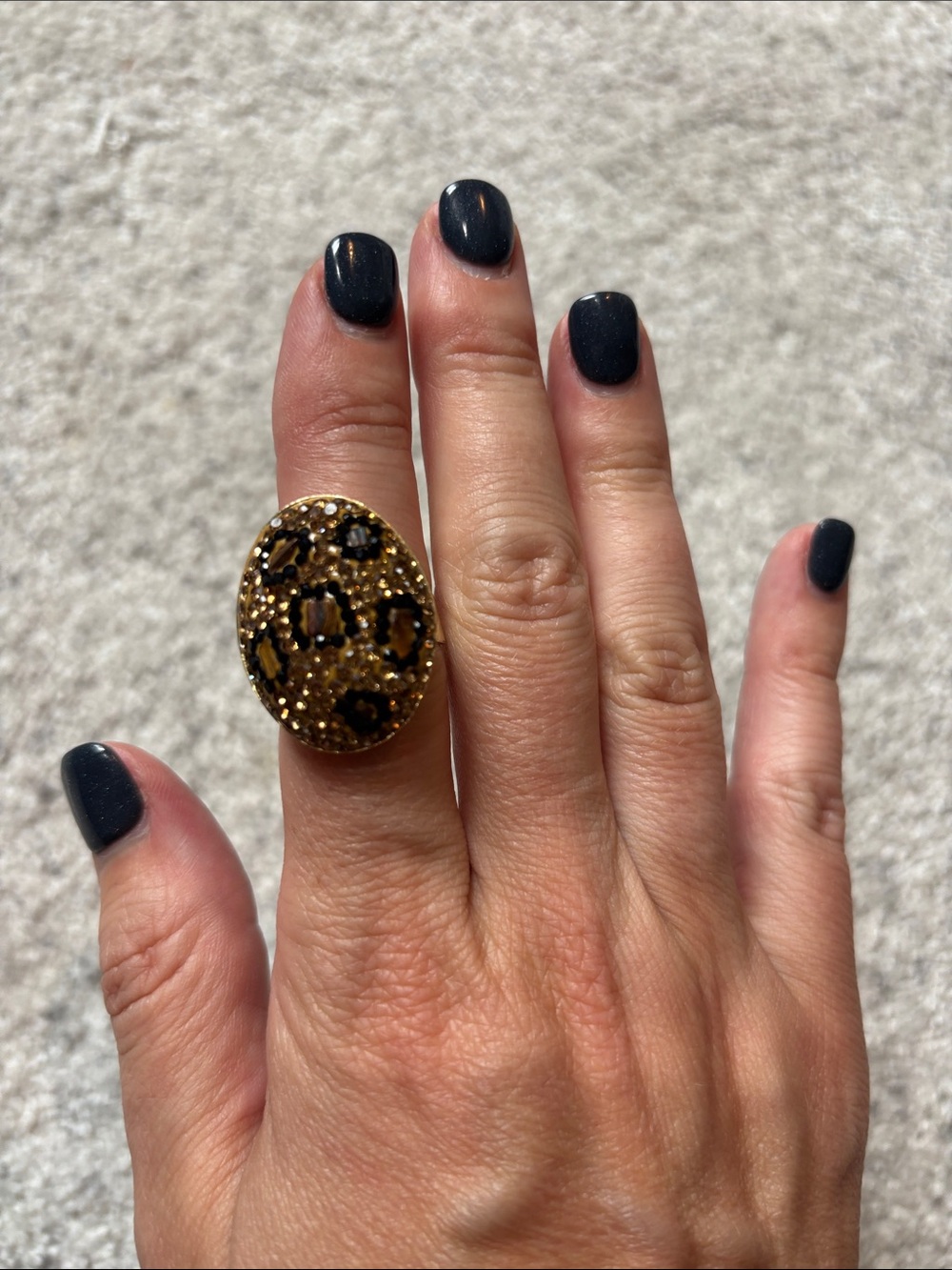Gold Leopard Print Oval Cocktail Adjustable Ring